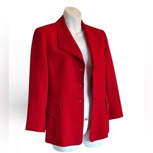 Escada Wool Blazer, women's 34, Classic red, Tailored, Buttons, Flap Pockets EUC